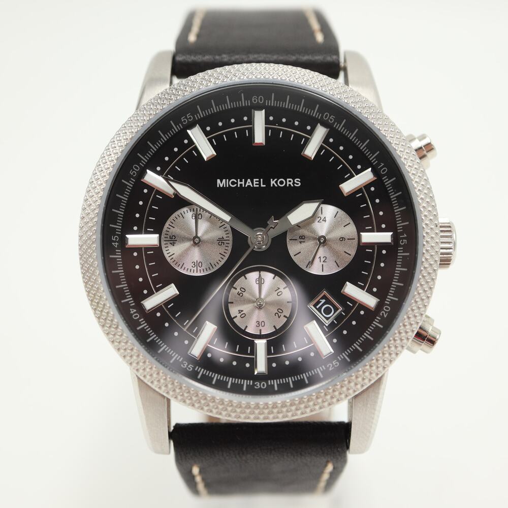Michael Kors Gage Men's 43mm Chronograph Watch MK8310 Black Leather New Battery - Picture 4 of 11
